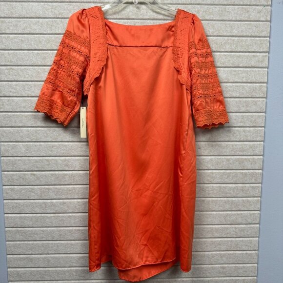 Women’s XS Orange Lace Sleeve Pencil Cocktail Party Dress NWT Square Neck - Picture 2 of 10